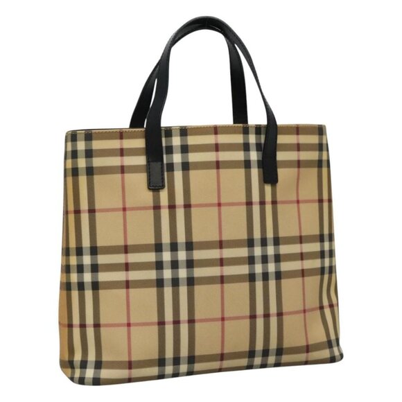 BURBERRY Nova Check Tote Bag PVC Leather Beige Black Auth - Picture 1 of 16